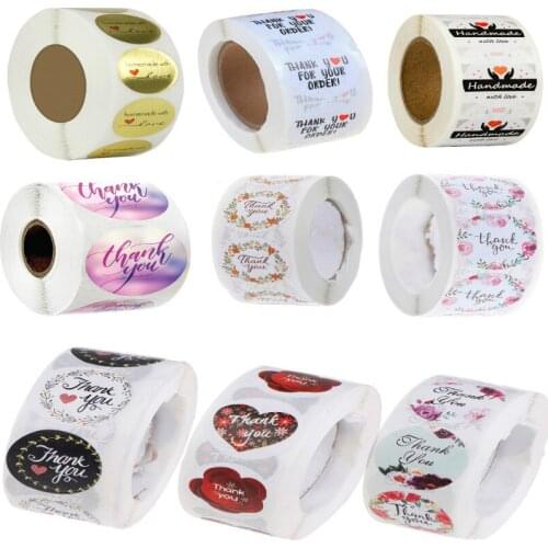 500pcs/roll Thank You Stickers Seal Labels Scrapbook Handmade Sticker Circle Stationery Food Hand Made Deco for Envelope Gift