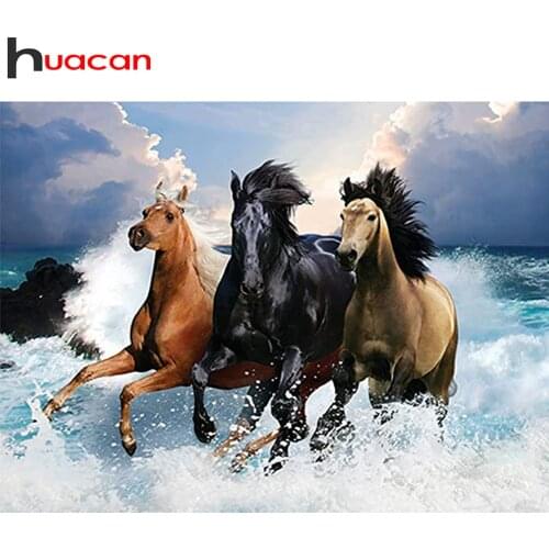 Huacan Diamond Painting Full Drill Horse Sea Home Decor Mosaic Animal Scenery Embroidery Cross Stitch Diamond Art