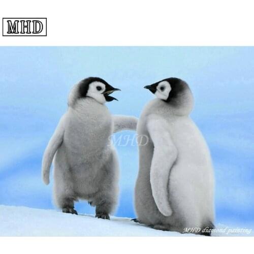 MHD DIY Diamond Painting Two Penguin Picture Diamond Cross Stitch Animal Mosaic 3d Diamond Embroidery Home Decor Artwork SC13