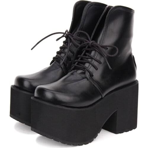 Angelic imprint Punk style Booties Ankle lolita Boots Black Leather Platform shoes Size 35-46 8353