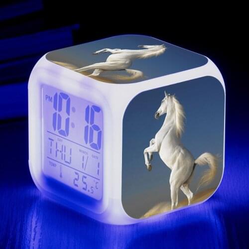 Cute Cat Print LED Alarm Clock The New Running Horse Clock Temperature/calendar Childrens Toy Watch LED Number Reloj Desper