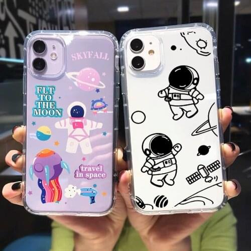 JAMULAR Cute Astronaut Planet Phone Case For iPhone 11 Pro 12 X XS MAX XR 7 SE20 6 8 Plus Transparent Soft Silicone Cover Fundas