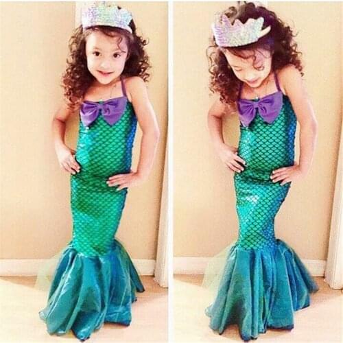 Kids Ariel Sequin Little Mermaid Dress Girls Princess Fancy Dress Up Hallowen Party Cosplay Costume 3-12Y