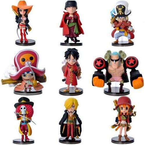 8cm One Piece Luffy Zero Nami Usopp Tony Chopper Sanji Nico Franky Brook 9pcs/set PVC Action Figure Model Toy Gift