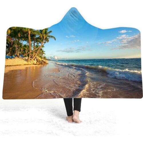 Nature Scenery Hooded Blanket Landscape Fleece Blanket Sunset Sunrise Wearable Blanket 3D Print Picnic Airplane Throw Blanket