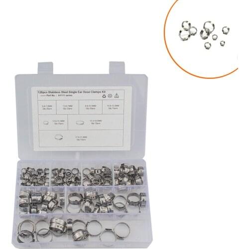 Hot Pin - 128 Boxed Hose Connection Hoops of 7 Specifications, Stainless Steel Single Lug Endless Clamp