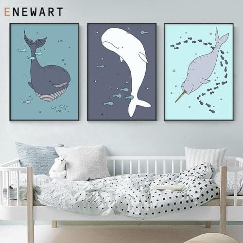 Nautical Sea Nursery Painting Whale Shark Fish Canvas Poster Animal Art Print Wall Picture Nordic Kids Baby Bedroom Decoration