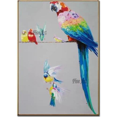 Painted Cartoon Parrot Canvas Wall Decor Picture Handmade New Arrival Abstract Canvas Wall Art For Modern Home Living Room
