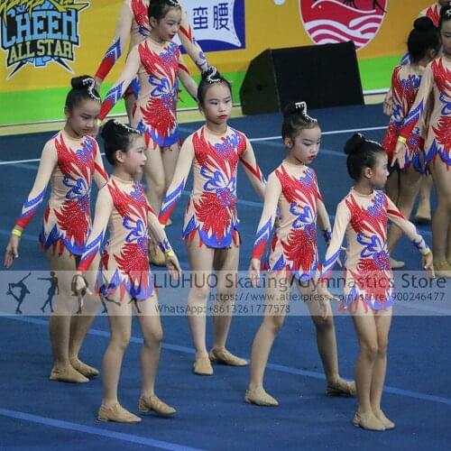 Ice Skating Dress Girls Kids Junior Aerobics Cheerleading Varsity Cheerleader Competition Costume Rhythmic Dress Uniform