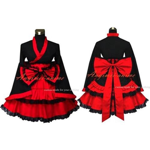 Fondcosplay Gothic Lolita Punk red black cotton Japan Kimono top skirt Cosplay Costume Custom-made[G545]