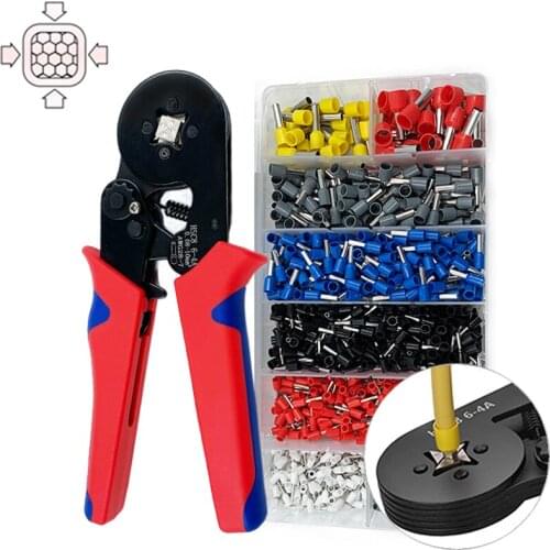 Ferrules Crimping Pliers Hand Tools Kits AWG 23-7 0.25-10mm² Wire Insulated Electrical Connectors Tubular Terminals 1250PCS Sets