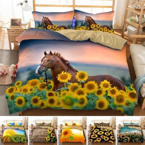 HD Digital Sunflower Print Bedding Sets Duvet Cover Pillowcase 2/3pcs single king queen bedding set luxury bedding sets