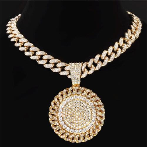 New Iced Out Full Cubic Zircon Sunflower Pendant Necklace For MenS Crystal Hip Hop Miami Cuban Chain Jewelry Gift