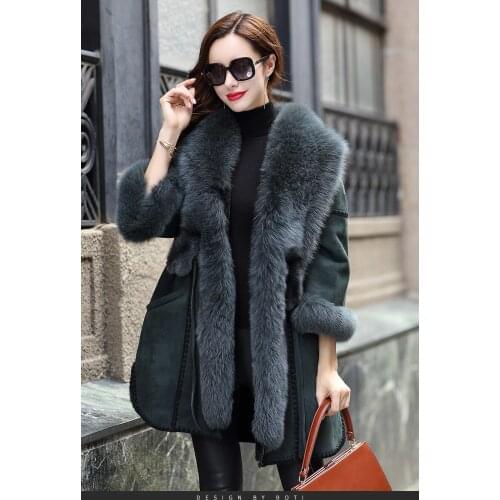 Fur Rabbit Real Coat Female Luxury Genuine Leather Jacket Winter Coat Women Fox Fur Collar Warm Oversized Jackets MY4408 s