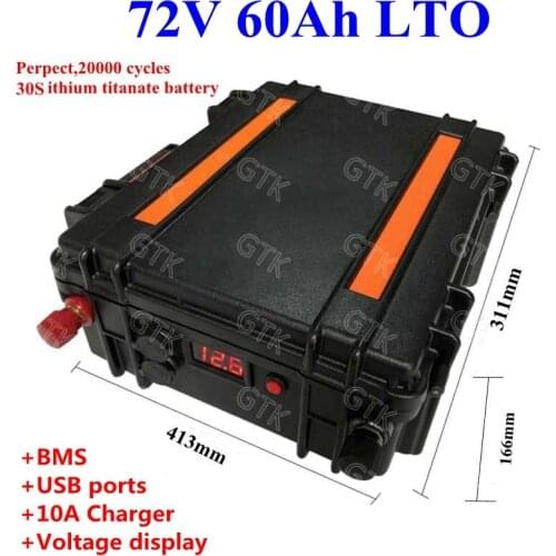 GTK 20000 cycles LTO 72V 60Ah Lithium Titanate Battery 2.4v LTO cells for backup power Solar system scooter Tricycle+10A Charger