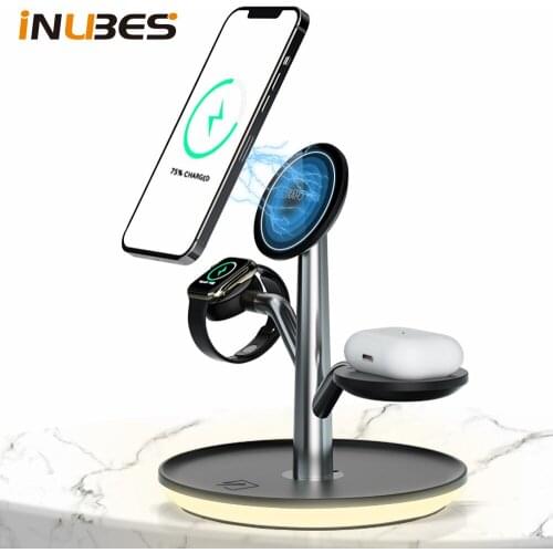Magnetic Wireless Charger For iPhone 12 Pro Max Mini Fast Wireless Charging Station For Apple Watch Airpods LED Light Charger