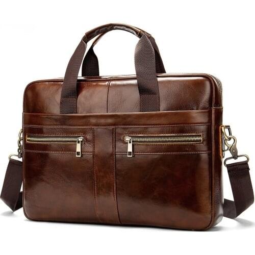 Mens business briefcases, leather mens bags, casual retro top layer cowhide single shoulder bag