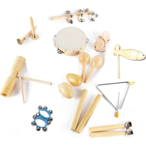12 types Kids Instruments Kit Children Preschool Rhythm Percussion Musical Wood Toy Instruments Set