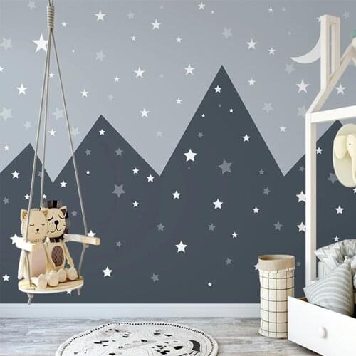 Custom Mural Wallpaper 3D Hand painted Simple Mountain Peak Starry Sky Childrens Room Wall Painting Papel De Parede Infantil 3D