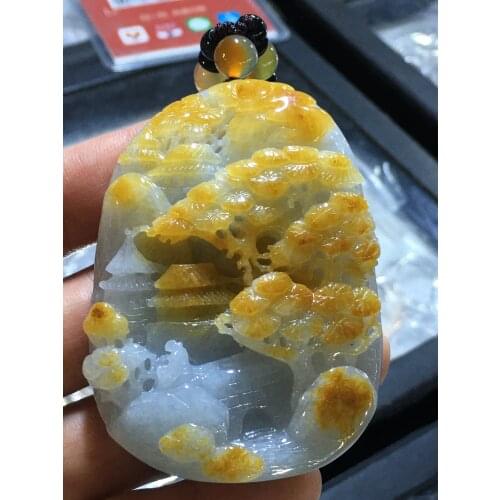 Natural Myanmar jade A HandCarved landscape jadeite jade emperor green jade pendant jade necklace pendants jewelry necklaces