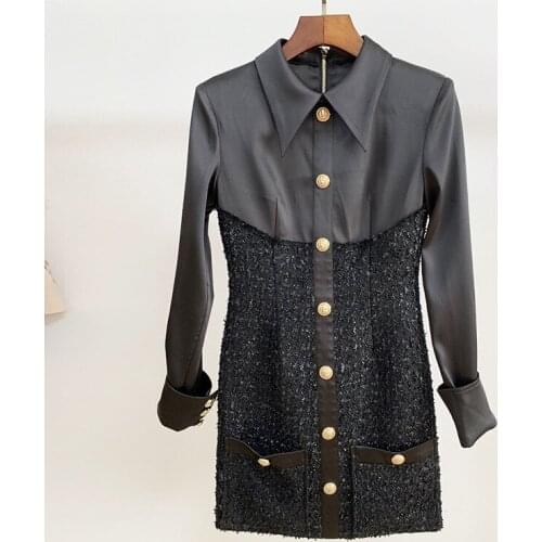 New Fall / Winter 2021 Lion Buckle Rivet Buckle Satin Satin Bright Silk Wool Stitch High Quality Dress O92