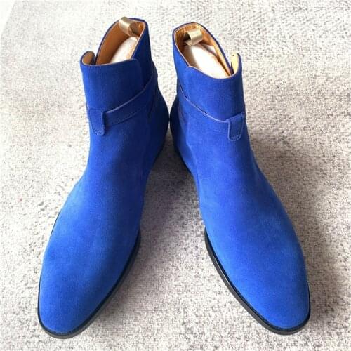 NEW blue exclusive customized gentle men buckle strap genuine leather high top quality boots