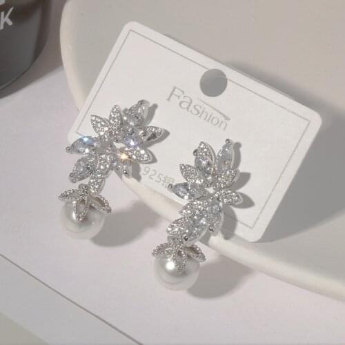 European and American Retro drop Dark Gray Pearl Earrings for Bride Female Temperament Earrings Long Zircon Ornament