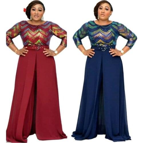 Fall 2021 Women Clothing African Dresses For Women Jumpsuit Elastic Sequins Party Dashiki Dress African Clothes Vetement Femme