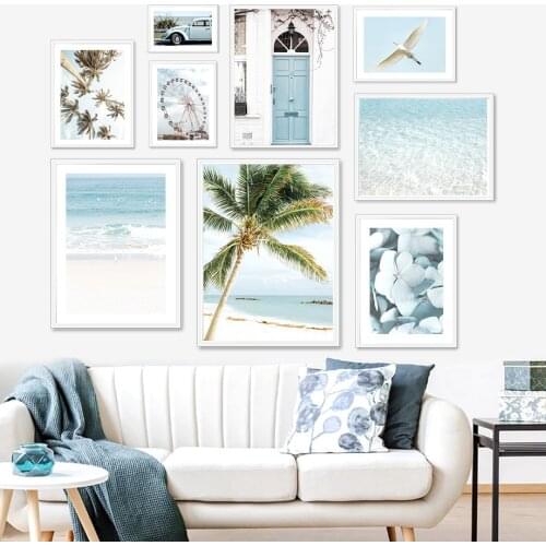 Palm Tree Sea Beach Flower Bird Seascape Wall Art Canvas Painting Nordic Posters And Prints Wall Pictures For Living Room Decor