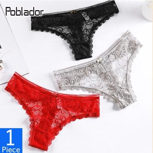 Poblador Sexy Womens Lace Panties Thongs Seductive Hollow Out G-string Low Waist Fashion Female Comfort Soft Lingerie Bikini