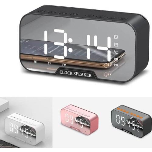 Poratable Alarm Clock LED Mirror Digital Table Clock Subwoofer Wireless Bluetooth Speaker MP3 FM Radio Desk Clock Home Decor