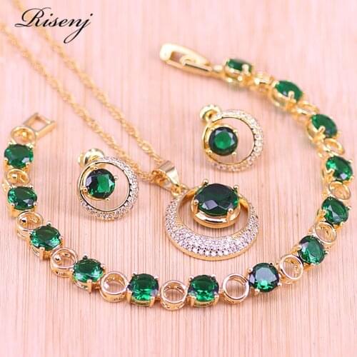 Many Colors Round & Star 18K Gold Jewelry Sun& Star Jewelry Set Stud Earrings Necklace Bracelet Bridal Jewelry