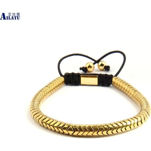 Luxury Men Bracelet 6mm New Snake Shape Hematite Stone Beads Braiding Jewelry Cool Men Gift Logo Print Square Drop Shipping