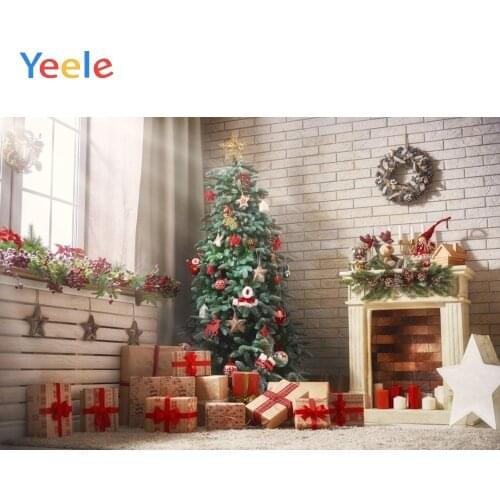 Yeele Christmas Backdrop Fireplace Gift Tree Newborn Baby Birthday Party Photocall Pet Photography Background For Photo Studio