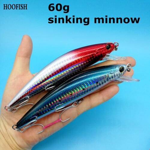HOOFISH 2PCS/LOT 60g/80g Sinking Minnow Fishing Lure 140mm/150mm 3D Eyes Bass Fishing Lures Artificial Pesca Swimbait Tackle
