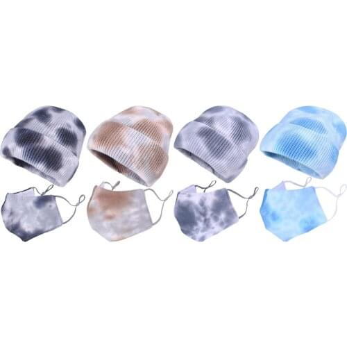 MPPM Tie Dye Beanie for Women Girls Warm Knit Ribbed Pink Winter Hat