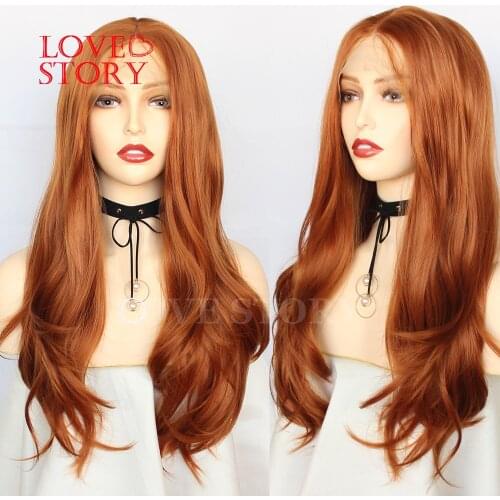 Lovestory Orange Color Synthetic Replacement Wig Natural Wave Glueless Synthetic Lace Front Wigs With Babyhair