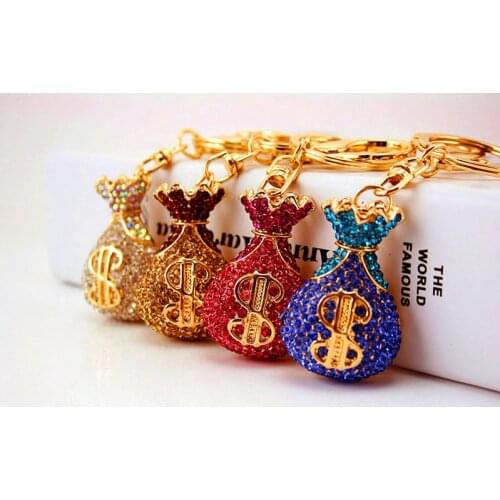 Rhinestone Creative Crystal Lucky Money Bag Shape Car Keychain Cool Pendant Female Bag Accessories Keychain For Friend