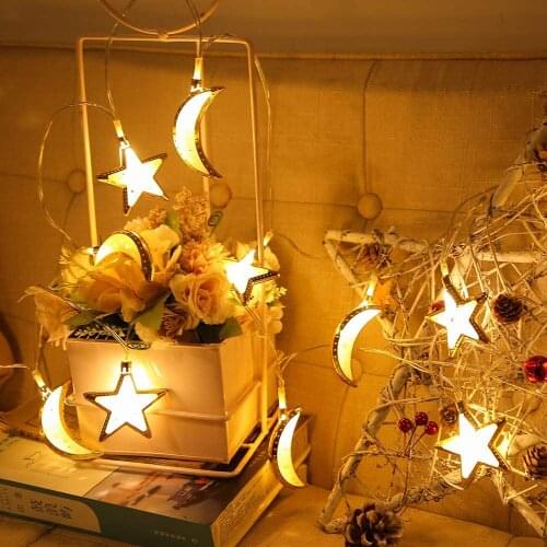 Star Moon LED String Lights Eid Muslim Islam Festival Decor Kerosene String Lights Fairy Garland String Lamp Wedding Decor D30