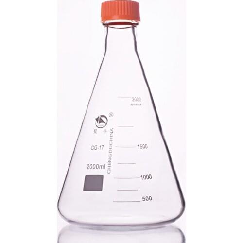 Thread river mouth triangle reagent bottle,With yellow screw cover,Borosilicate glass 3.3,Capacity 2000ml,yellow cap One-piece