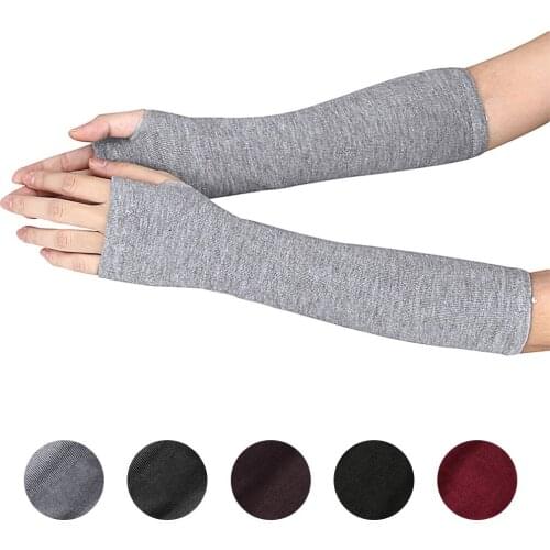 Knitted Long Fingerless Mittens Glove Cycling Arm Warmer Stretchy Mitten Unisex Crochet Half Finger Long Gloves Anti-uv #j1p