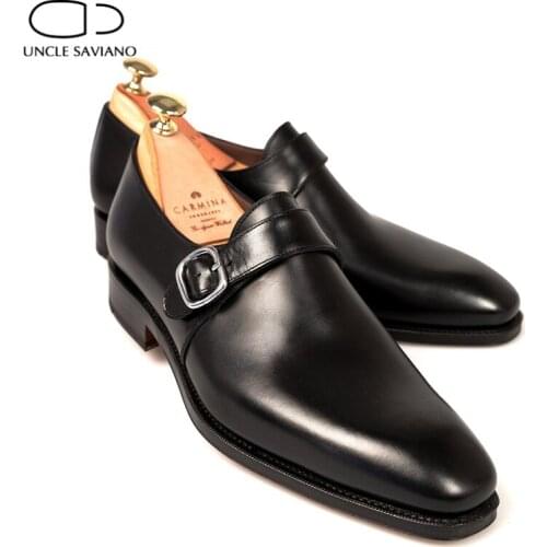 Uncle Saviano Single Monk Style Wedding Black Dress Bridegroom Shoes Handmade Genuine Leather Fashion Solid Shoes for Men