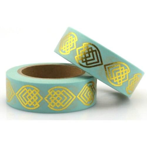 10M Abstract Blue Foil Washi Tape Gold Grid Geometric shapes for Scrapbooking Decor Masking Tape Japanese Office Stationery
