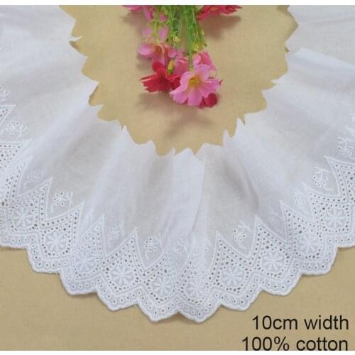 10cm width 100% Cotton embroid lace sewing ribbon guipure trim fabric warp knitting DIY Garment Accessories free shipping#3306