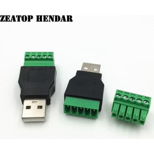 5Pcs USB Male to 5Pin Screw Jack USB Plug with Shield Adapter USB2.0 type A to screw Terminal Connector