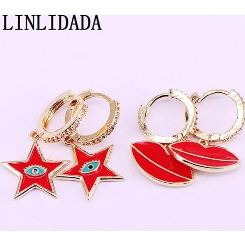 8Pair Red color Enamel Mix shaped Dangle Earrings For Women Girls