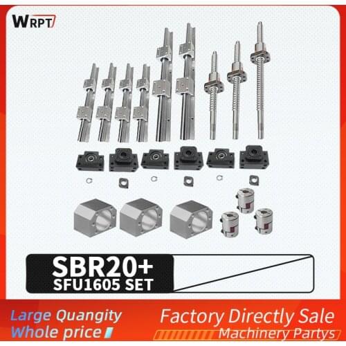 Hot sale 6pcs SBR20 linear guide and 12pcs SBR20UU/SBR20LUU 3PCS SFU1605 ball screw BKBF12 + DSG set CNC router accessories