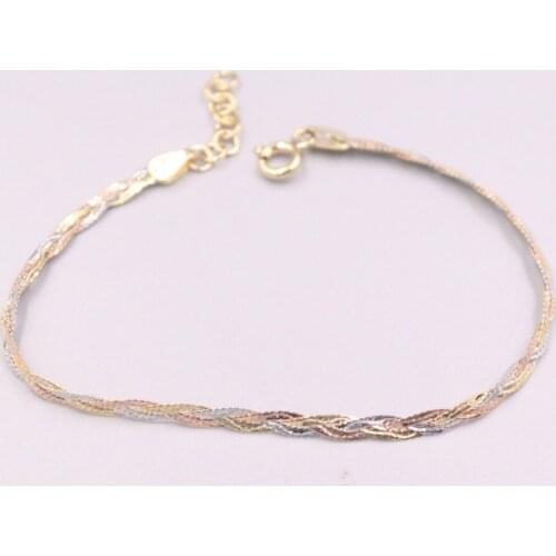 Pure 18K Multi-tone Gold Bracelet Width 3mm Three-strand Rope Braided Chain Bracelet 19cm / 2.6g For Woman Gift