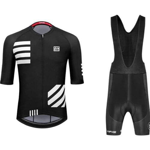 Kapvoe Men Black Short Sleeve Cycling Jersey Sets Bib Pants Breathable Outdoor Team Quick Drying Maillot Mujer Summer Fit Cloth