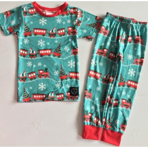 Baby Kids Pajamas Sets Cotton Christmas New Year Sleepwear Suit Girls Short Sleeve Pajamas Tops +Long Pants Children Clothes Set